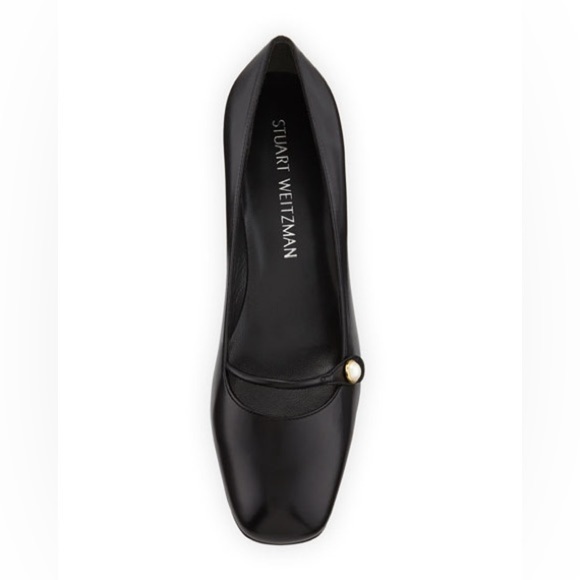 Stuart Weitzman Pearlstrap Square Toe Angled Block Heel Mary Jane Leather Pump - Picture 3 of 14